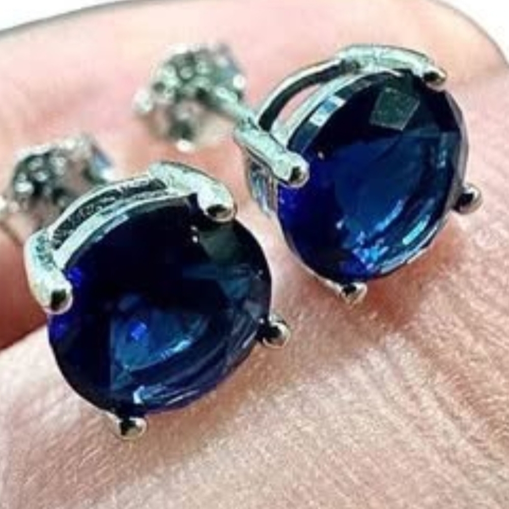 Sapphire Earrings Stud, 925 Sterling Silver Earrings, Birthstone Earrings, 6MM